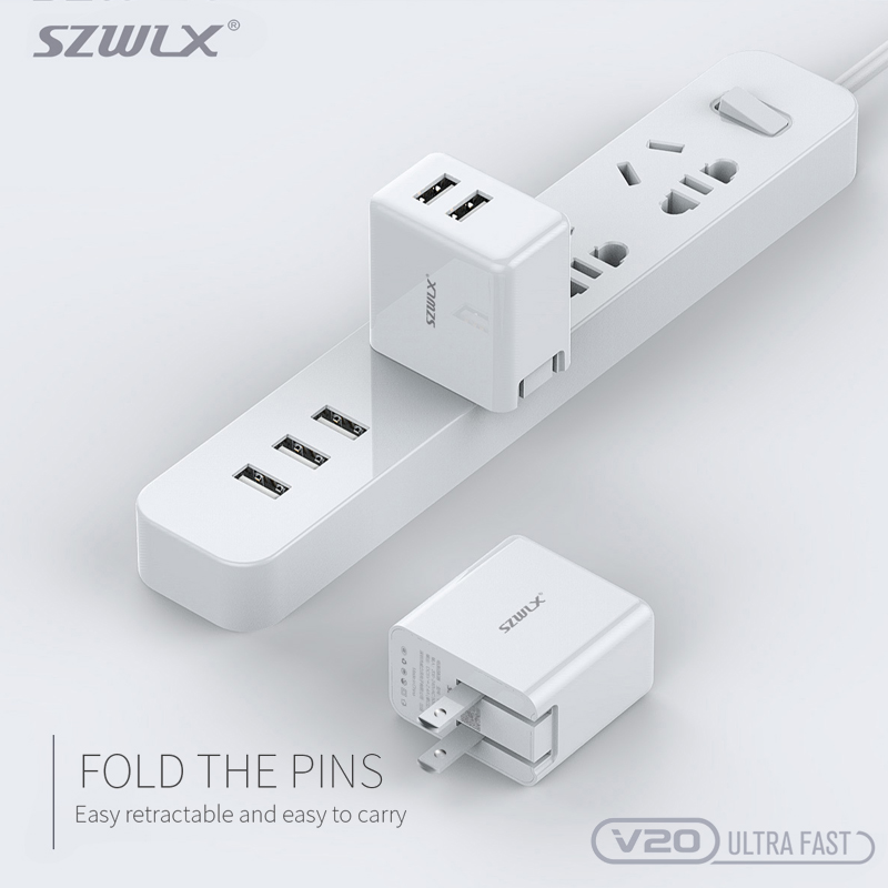 WEX V20 двойной USB - зарядник с откидными штепселями для iPhone x / 8 / 7 / 6s / plus, iPad Air 2 / Mini 3, Galaxy S7 / S6 / S6 Edge, примечание 5 и далее